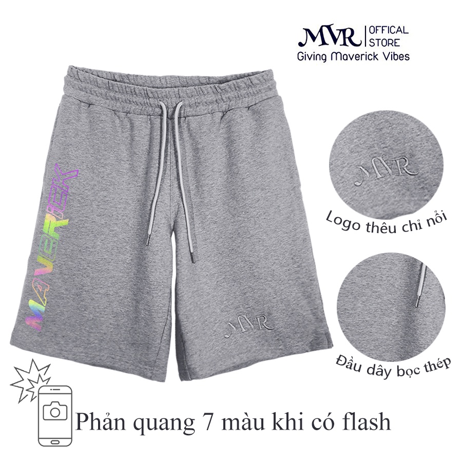 Quần đùi nam nữ unisex form dài lỡ chạm gối short vải cotton da cá thể thao thêu logo MVR Maverick Nhiều Màu Đen Xám