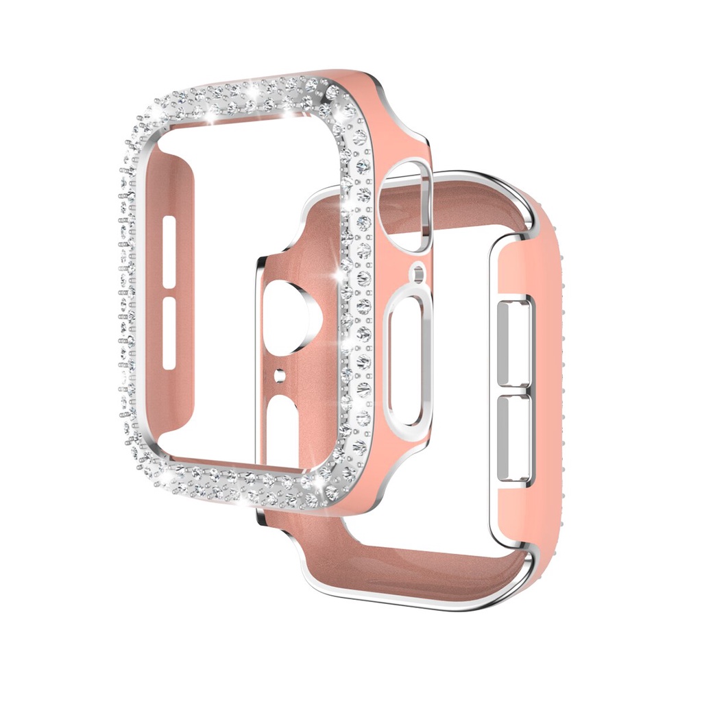 Ốp PC đính đá kim cương chống sốc bảo vệ mặt đồng hồ thích hợp cho Apple Watch 44mm 40mm 42mm 38mm 6 5 Se 4 3 2 1
