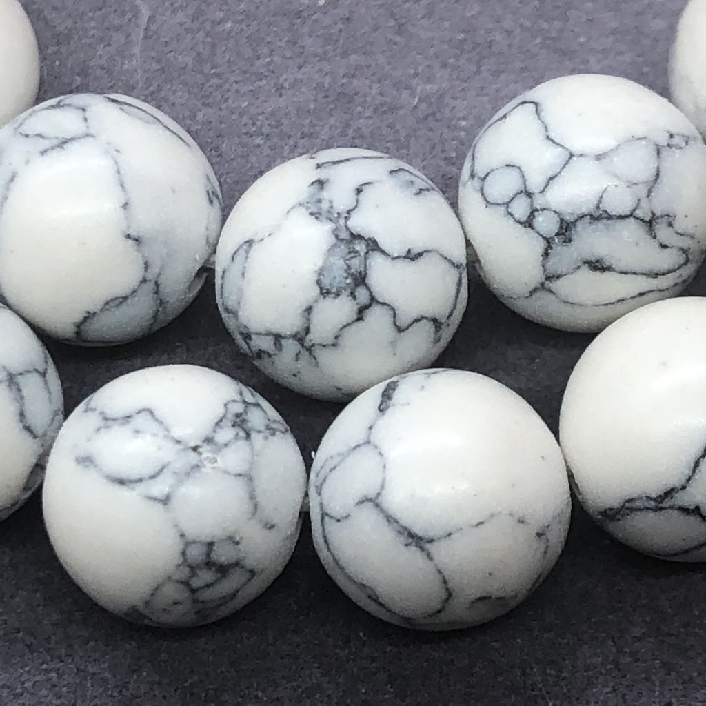 Hạt đá turquoise trắng hình tròn 4-12mm tự làm phụ kiện trang trí