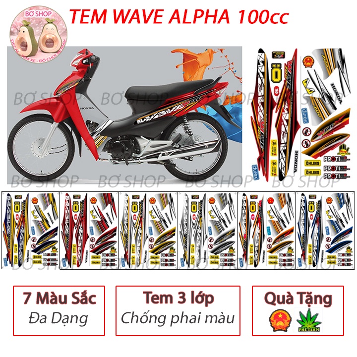 Tem rời Wave Alpha 100 Mẫu 919580 ( Đời 2006 - 2016) Nhiều lựa chọn màu sắc - Tem 3 lớp chống phai màu