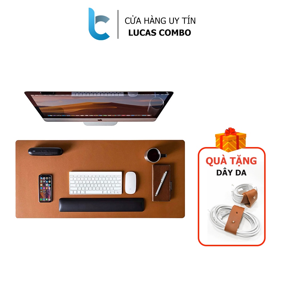 Thảm Da Trải Bàn Làm Việc Deskpad Màu Nâu Mềm Mịn, Chống Nước, Chống Quăn, Di Chuột Êm Mượt, Lót Chuột Cỡ Lớn