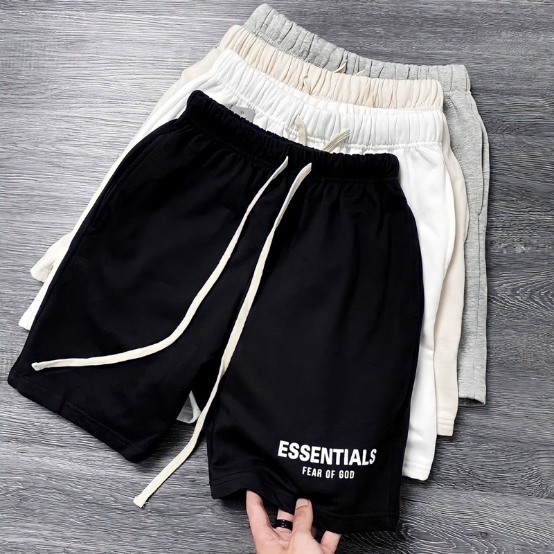 Quần Short Thun ESSENTIAL, DREW - Street Style Nam, Nữ - Đùi Thể Thao, Gym - Trắng, Đen, Xám - Quầni