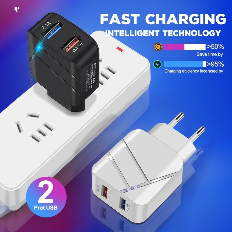 Cốc Sạc Nhanh Nhiều Cổng USB Qc3.0 + 2.1a 28W Cho Điện Thoại