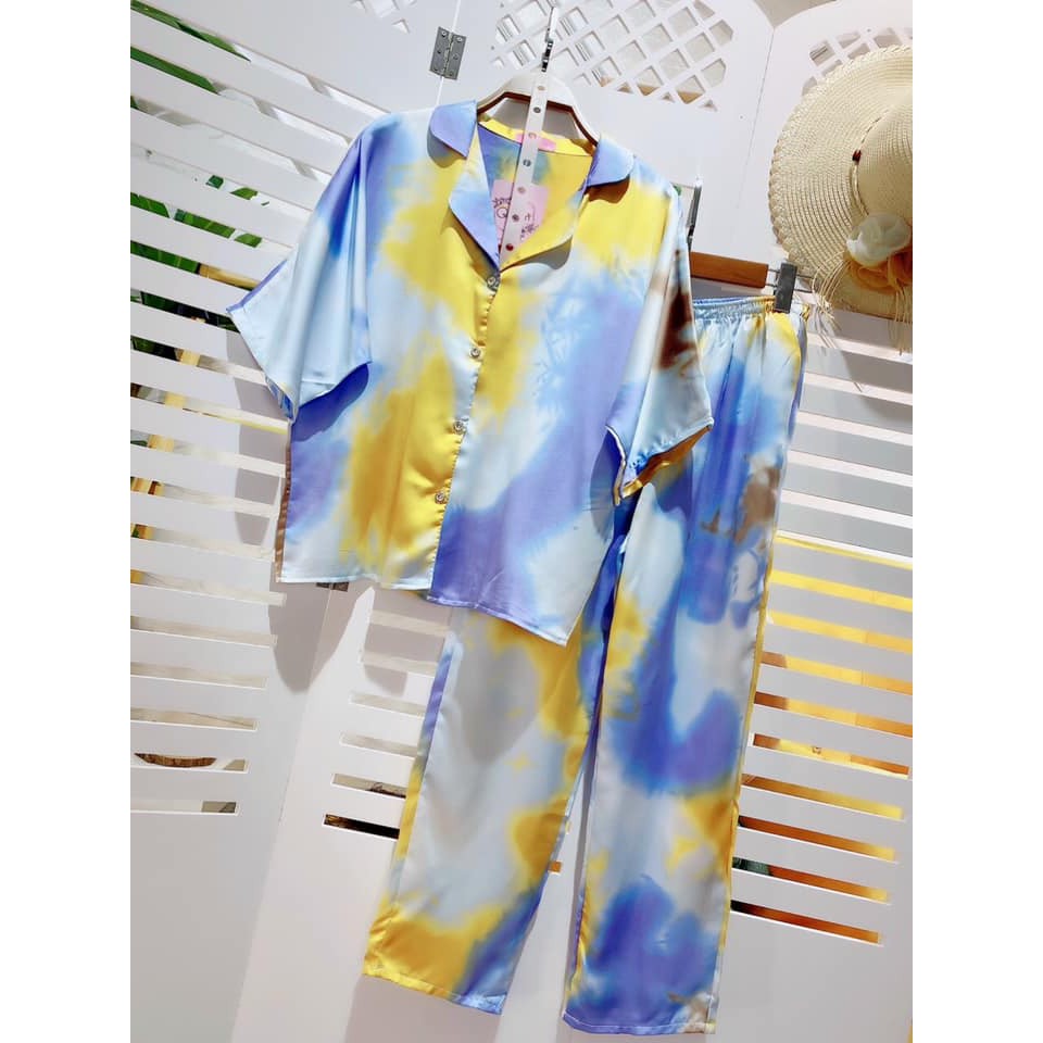 Bộ Pijama, Đồ bộ nữ mặc nhà lụa satin cao cấp mềm mịn loang màu siêu hot hit { Sỉ đồ bộ hàng quảng châu cao cấp}