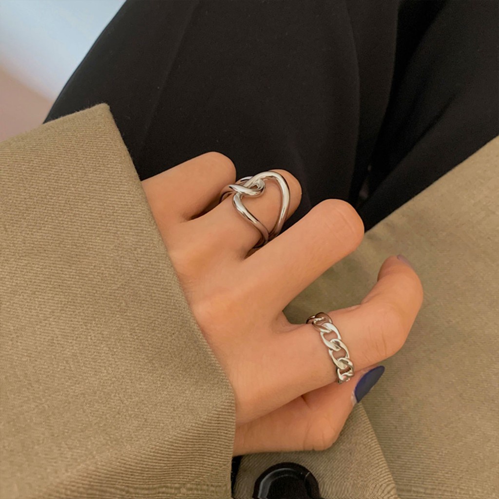 Set 5 nhẫn đeo tay kim loại thiết kế đơn giản thời trang