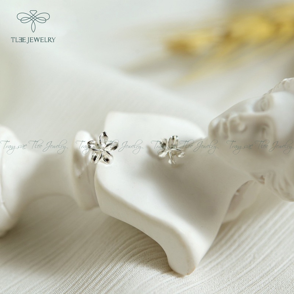 Khuyên tai bạc nữ TLEE hoa sứ mini nữ tính NCJ B0185