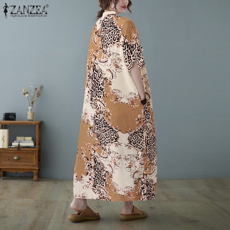 Zanzea Đầm Tay Ngắn Cổ Đứng Có Túi Phong Cách Hàn Quốc Thời Trang Cho Nữ