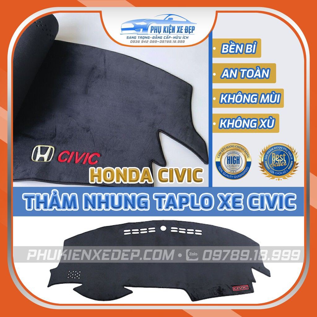 Thảm chống nóng taplo xe HONDA CIVIC chất liệu Nhung Lông cừu 3 lớp chống Trượt, đặt hàng ghi chú rõ Năm sản xuất của xe
