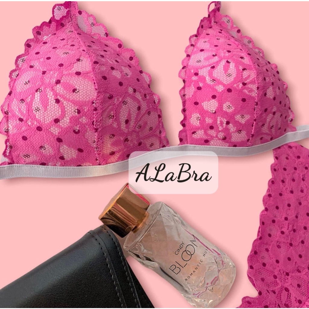 Đồ lót nữ sexy ALA BRALETTE vải ren màu hồng chấm bi gợi cảm gồm quần+áo