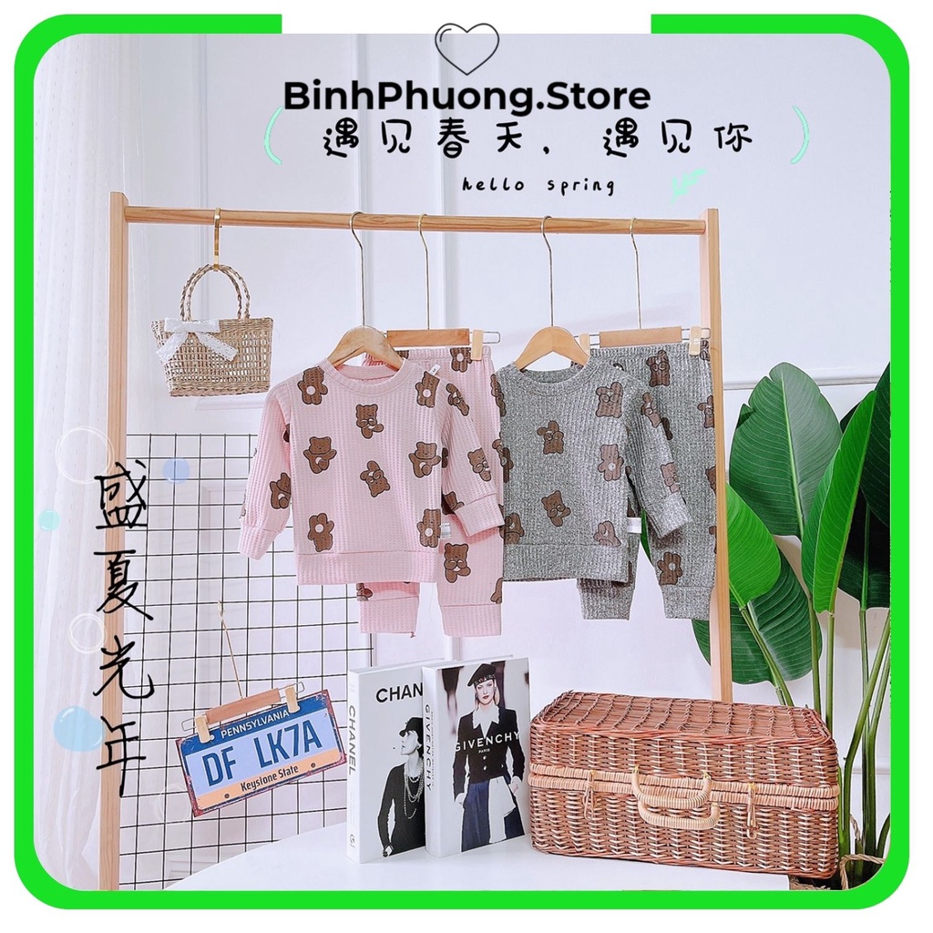 Bộ Thu Đông Cho Bé, Đồ Bộ Quần Áo Thu Đông Dài Tay Cho Trẻ Em Bé Trai Gái Chất Tổ Ong 1 2 3 Tuổi Binhphuong.Store