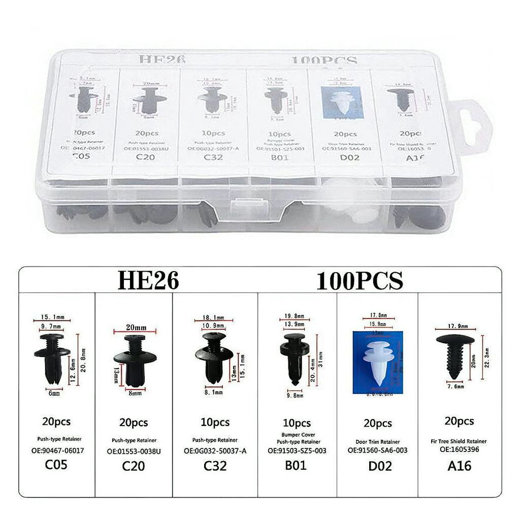 Bộ 100 Loại Ốc Chốt Và Nở Nhựa Cho Ô Tô, Xe Máy Kèm Dụng Cụ