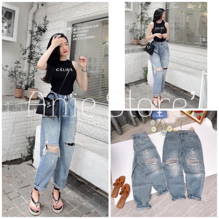 Quần Jeans Baggy Nữ Rách Gối 🦋 Quần Bò Nữ Dáng Lỡ Full Size 🦋 ✔️