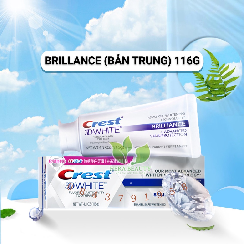 Kem đánh răng Crest 3D White Brilliance hàng Tmall Trung Mỹ - Răng rắng tự nhiên