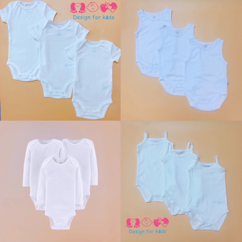 Sleepsuit và Set 3 body chip CỘC TAY, BA LỖ, DÀI TAY, HAI DÂY trắng trơn hàng hãng xuất dư cho bé trai và bé gái
