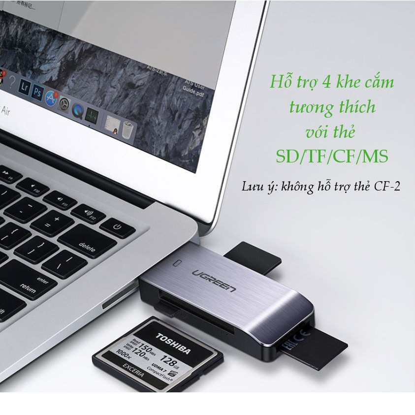 Đầu đọc thẻ đa năng USB 3.0 hỗ trợ SD/TF/CF/MS chính hãng Ugreen 50541 cao cấp - Hàng chính hãng