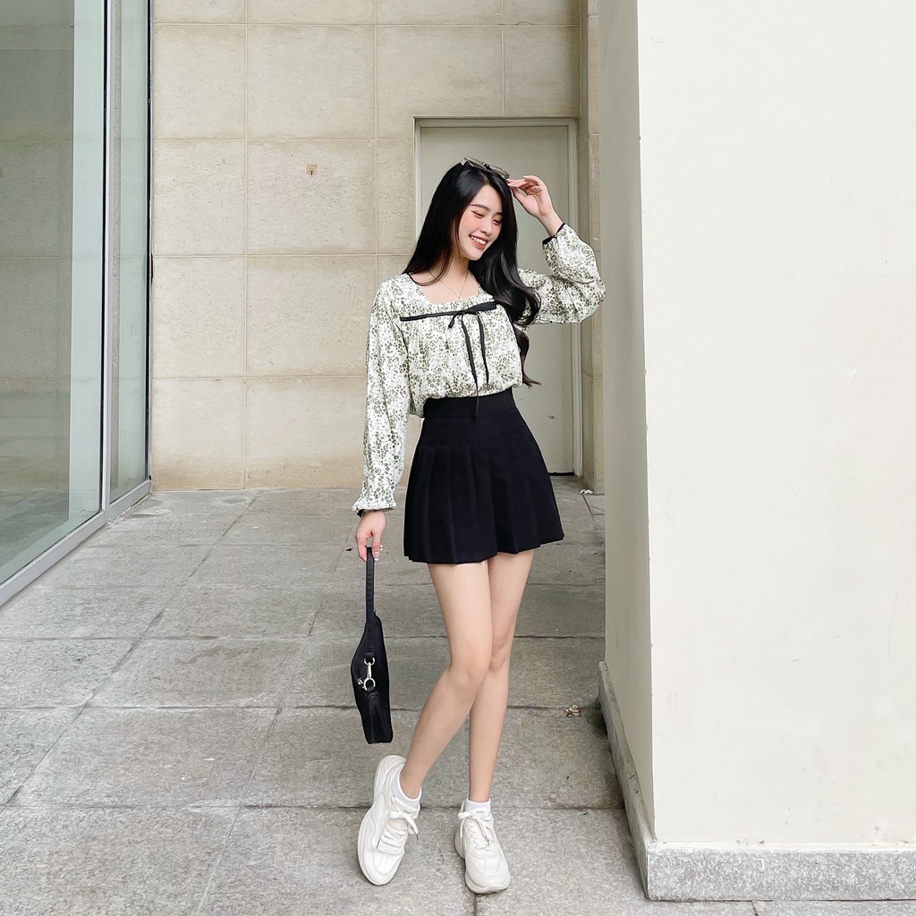 ❌FREESHIP- ÁO SƠ MI NỮ CỔ VUÔNG RUY BĂNG (MS120)