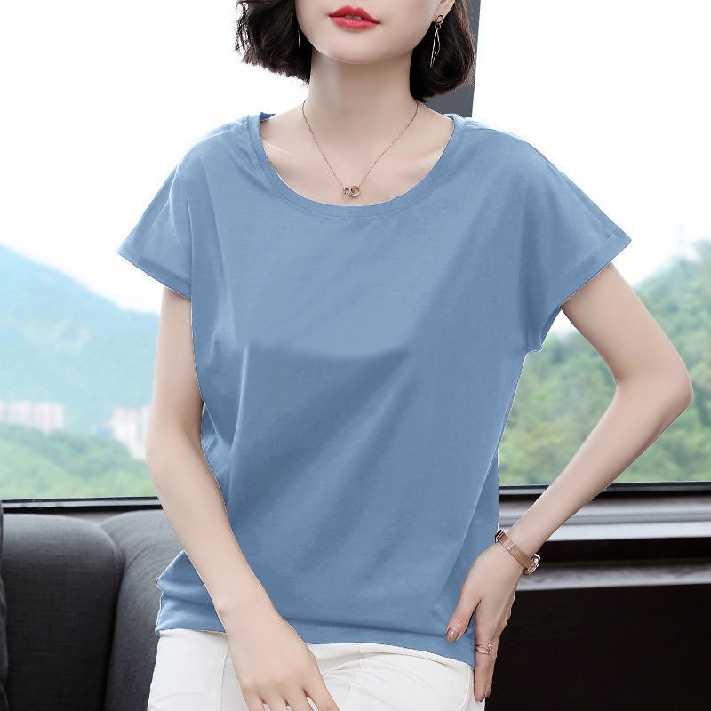 Áo thun ngắn tay cổ tròn dáng rộng cỡ lớn thời trang cho phụ nữ trung niên