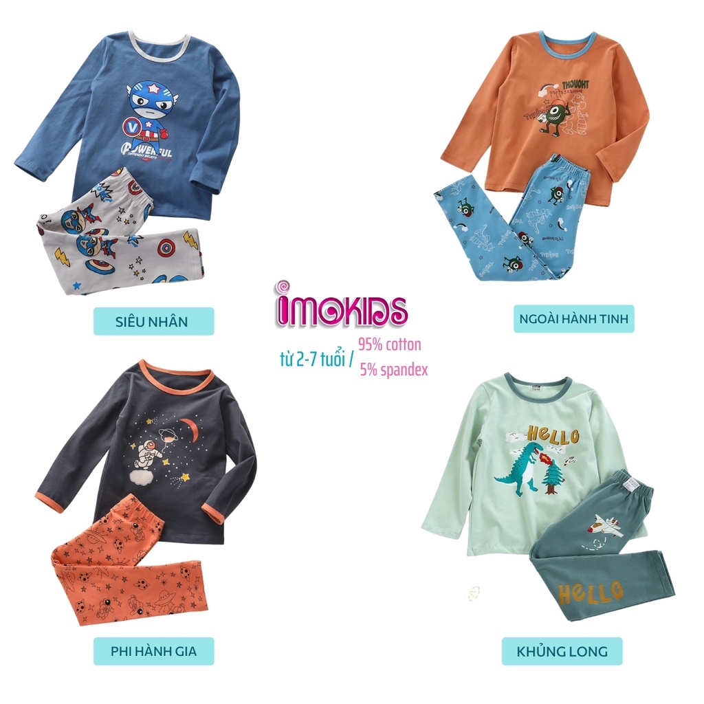 Đồ bộ dài tay bé trai Belalu 12-32 kg bộ thun dài tay Quảng Châu xuất Hàn cotton họa tiết dễ thương quần áo trẻ em dài