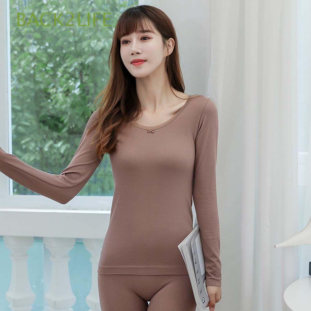 Set áo và quần dài mặc lót giữ nhiệt chất vải nylon co giãn ấm áp màu trơn phong cách thu đông liền mạch nhiều màu