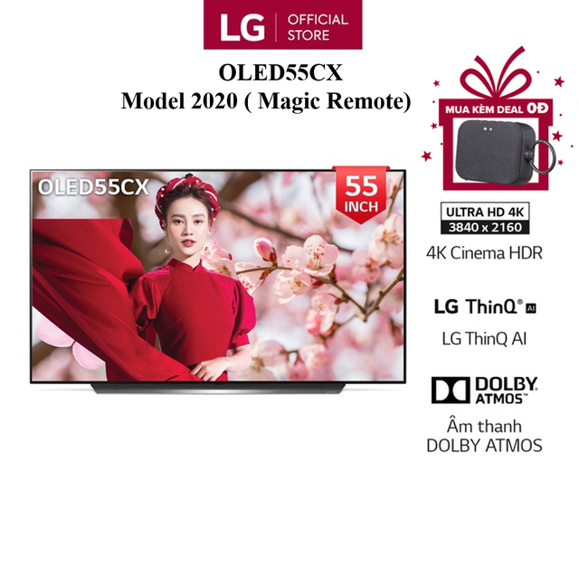 [Mã ELLGAPR giảm 6% đơn 300K] Smart OLED Tivi Tivi LG OLED55CX 55 inch 4K - Model 2020 - Miễn phí lắp đặt