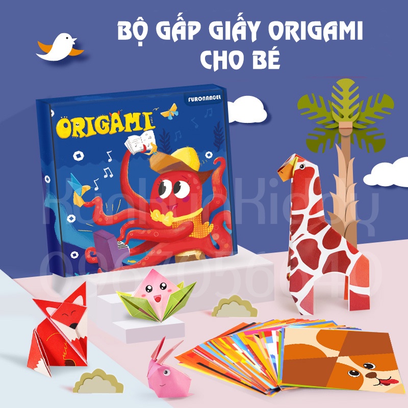 Bộ giấy thủ công origami nhiều hình động vật cho bé, giấy gấp thủ công nhiều màu