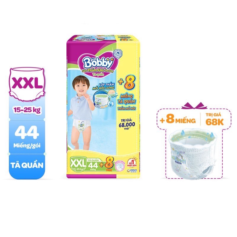 [MẪU MỚI XXL44+8] Tã Quần Bobby Đệm Thấm Lưng Mồ Hôi Size XXL44 miếng