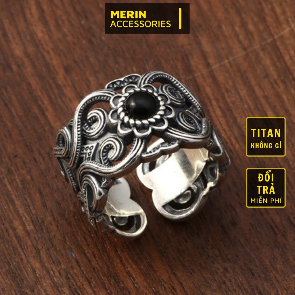 Nhẫn nam nữ tròn Merin Accessories màu bạc thời trang chất Titan đẹp đơn giản không gỉ - Nhẫn Hoa Đá