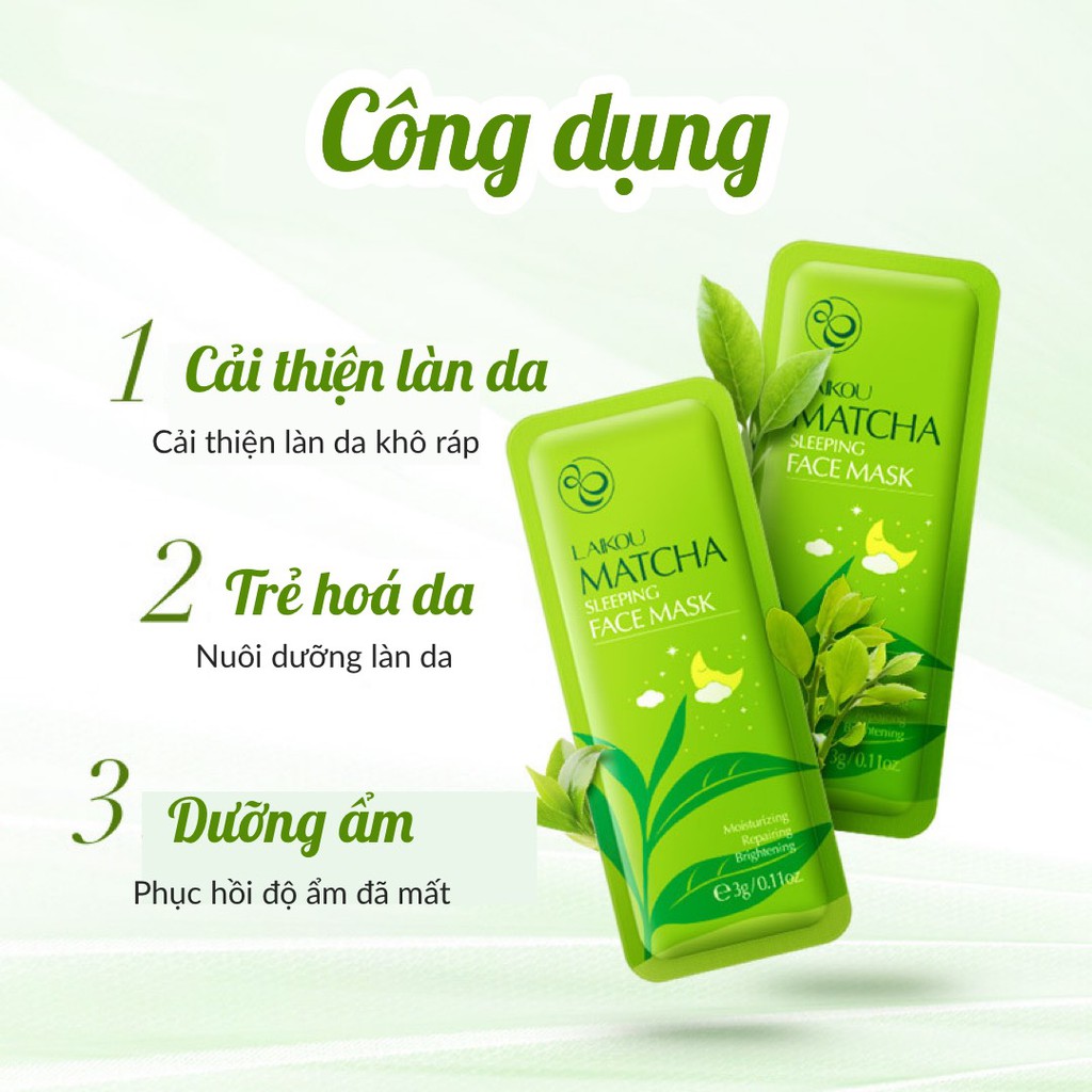 Mặt Nạ Ngủ Trà Xanh Matcha Chính Hãng Laikou - Giảm Thâm Mụn Dưỡng Ẩm Kiềm Dầu