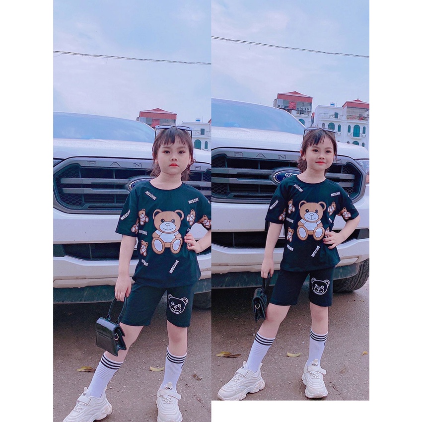 Bộ Quần Áo Trẻ Em Cộc Tay In Hình Gấu Moschie Dễ Thương Vải Coton Cho Bé Trai Bé Gái Từ 8-20kg Mã CT40