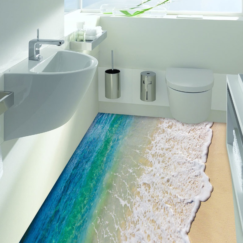 Sticker Dán Tường / Sàn Nhà Hình Bãi Biển 3D Tự Dính Có Thể Tháo Gỡ
