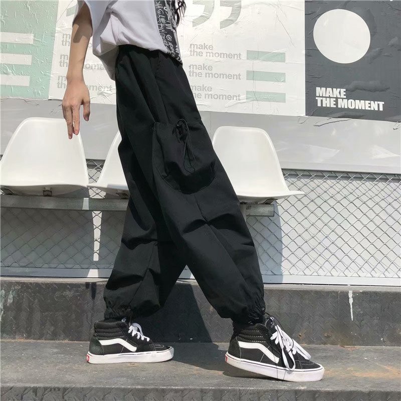 Quần Thể Thao Hip Hop Trơn Màu Ống Rộng Phối Dây Rút Cá Tính Theo Phong Cách Hàn Quốc Dành Cho Nam Tf1
