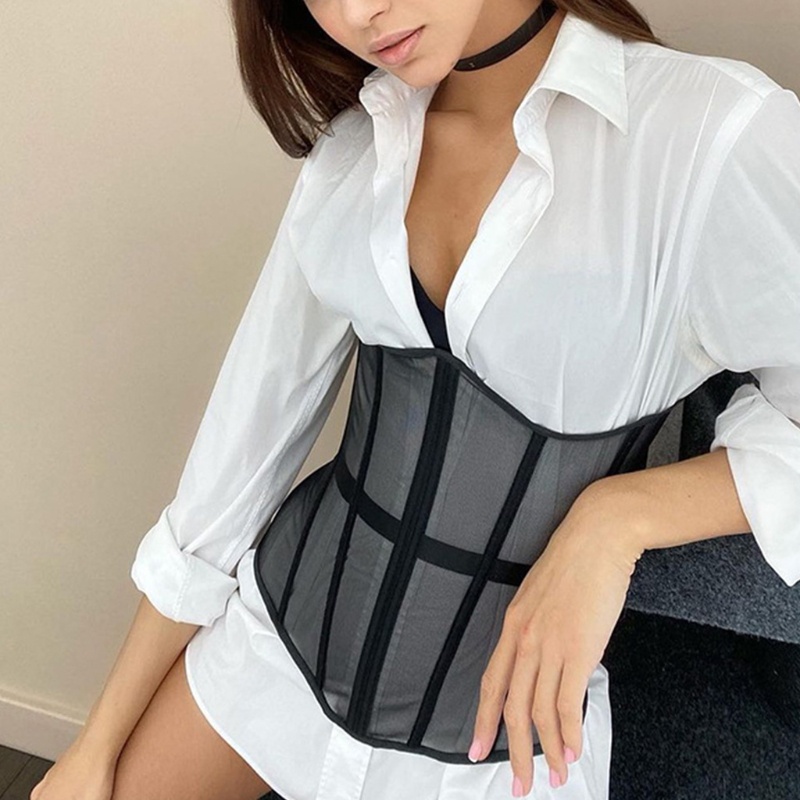 Áo corset định hình eo phối ren xuyên thấu gợi cảm cho nữ