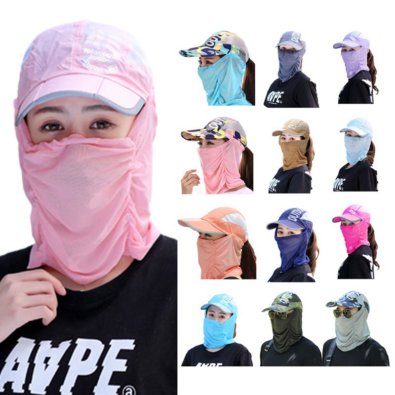 Mũ Cotton Che Nắng Kèm Khẩu Trang Chống Tia Uv 50 +