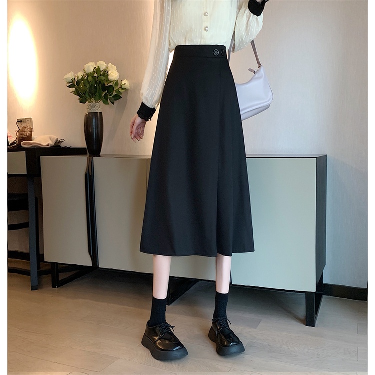 LEEVA - Chân váy kaki dáng dài phối nút đơn giản thanh lịch CV027