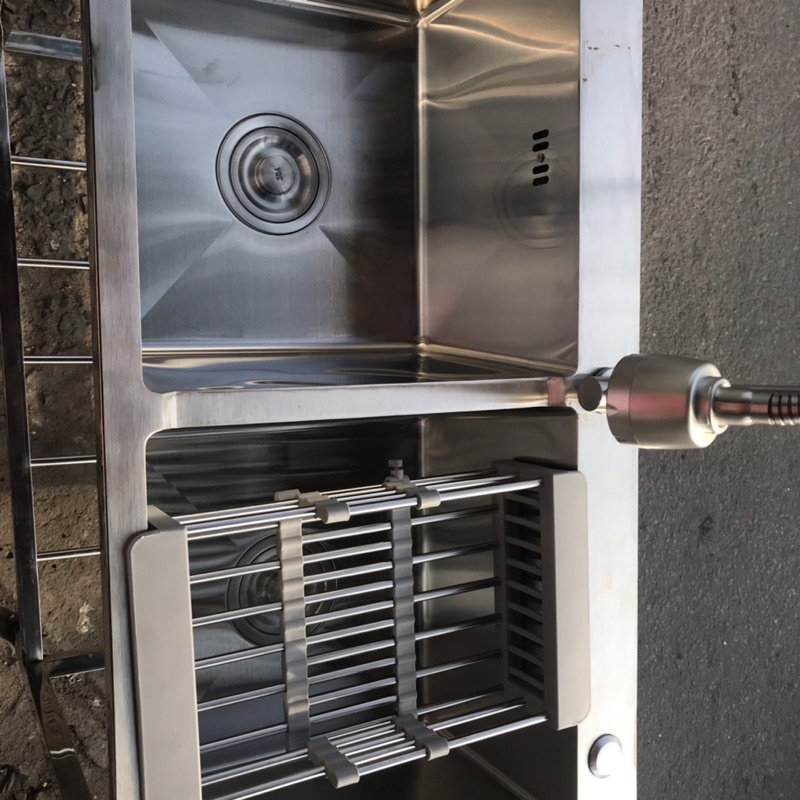 Bồn rửa chén inox đúc 304 2 hộc có chân, hộc vuông dày đẹp