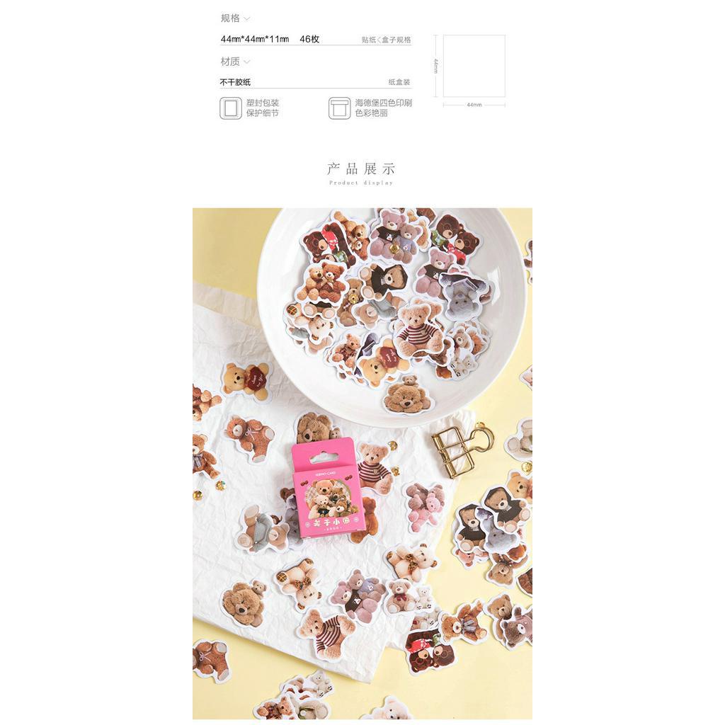 Set 46 Miếng Dán Hình Gấu Hoạt Hình Trang Trí Điện Thoại / Máy Tính / Nhật Ký