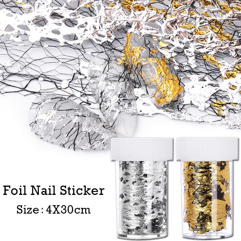 Miếng dán UR SUGAR trang trí móng tay 3D kiểu lưới màu vàng/ bạc