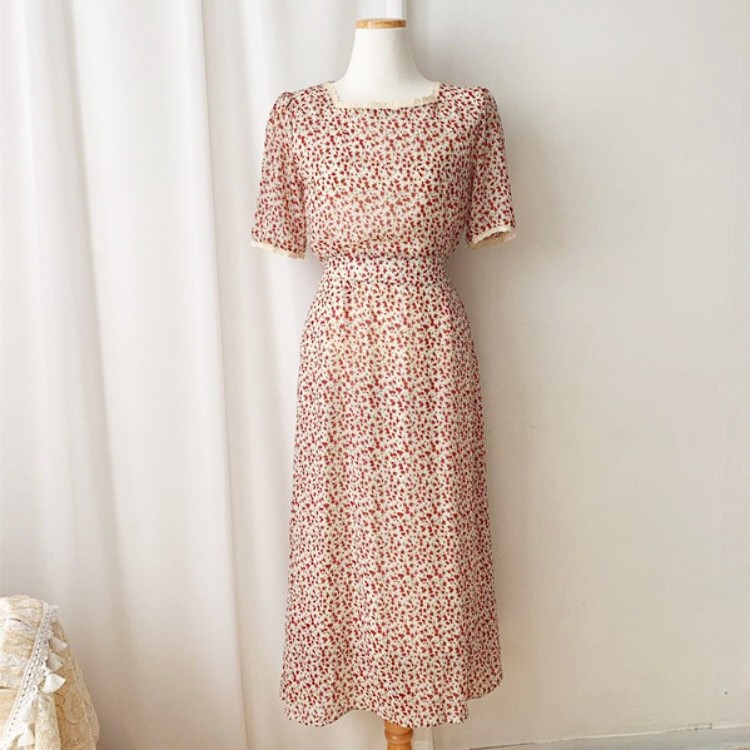 [Ảnh Thật/Video] Váy hoa nhí cổ vuông tay lỡ dáng dài vintage -Đầm hoa nhí | BigBuy360 - bigbuy360.vn