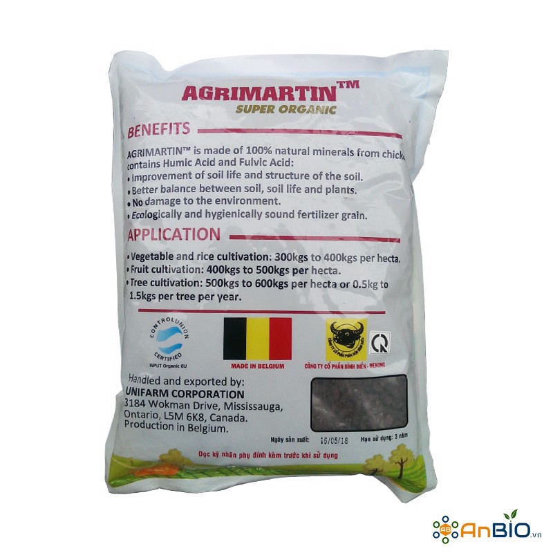 Phân hữu cơ sinh học Agrimartin nhập khẩu từ Bỉ gói 1kg