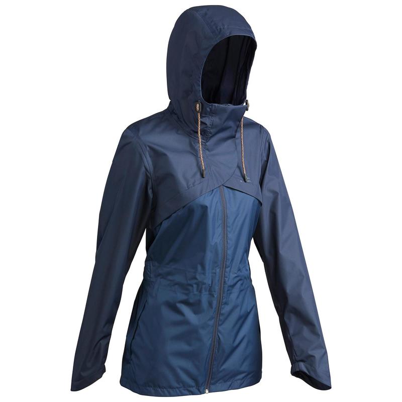 Áo khoác đi bộ vùng đồng bằng chống thấm nước Decathlon Quechua nh500 cho nữ - xanh navy size L