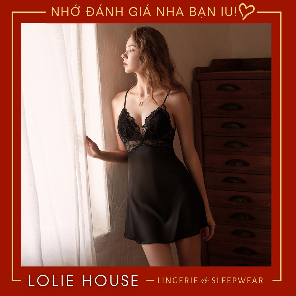 Váy ngủ có kèm áo choàng lụa cao cấp 2 dây phối ren sexy dành cho nữ LOLIE HOUSE - VN19