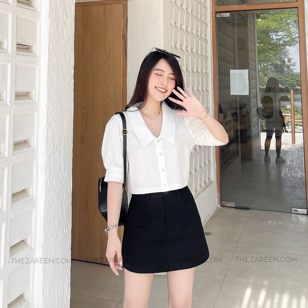 [Mã WASKT304 giảm 15% tối đa 30K đơn 99K] ÁO SƠ MI CROPTOP CỔ NHỌN ZAREEN SOM47 | BigBuy360 - bigbuy360.vn