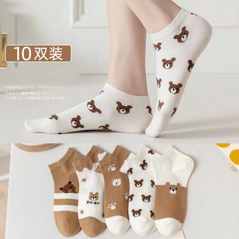 Tất nữ cổ ngắn chất liệu cotton dễ thương Phong Cách Hàn Quốc TAHYCO TN10 5 ĐÔI