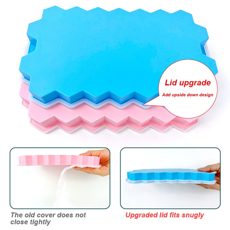 Khay Làm Đá Bằng Silicone 37 Lỗ Hình Tổ Ong Xếp Chồng Nhiều Tầng Có Nắp Đậy Tiện Dụng