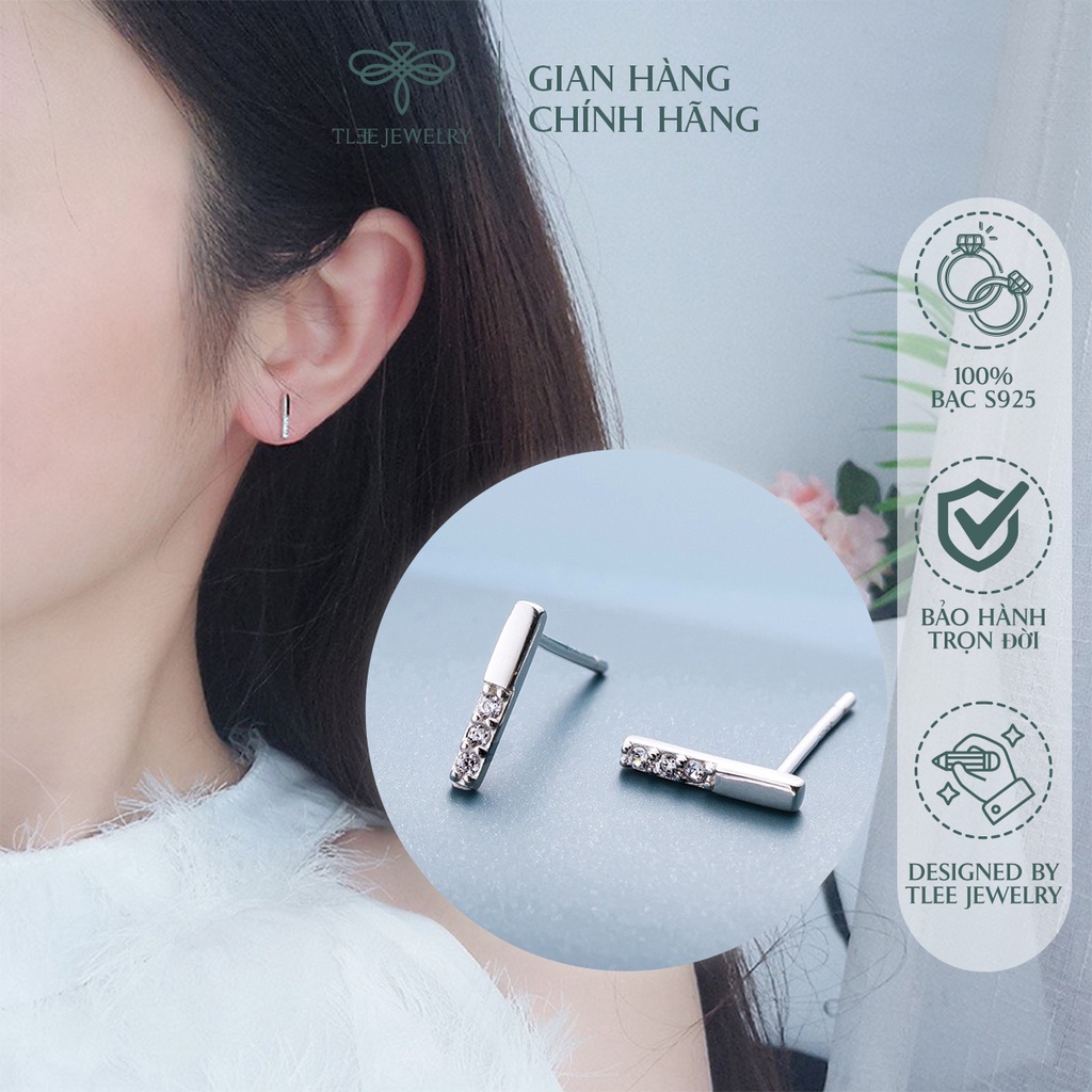 Khuyên tai bạc nữ TLEE thanh bạc nạm đá nửa xinh xắn NCJ B0131