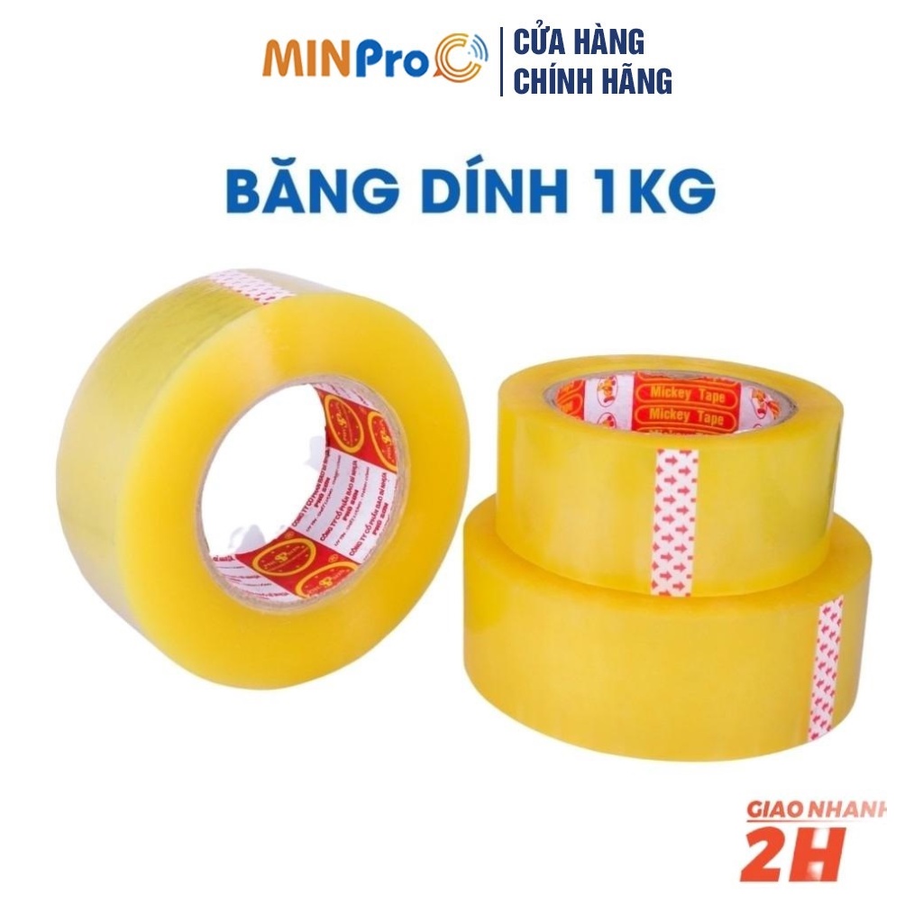 Băng dính 1kg lõi mỏng 2.4mm keo trong gói hàng dán thùng dẻo dai, chịu lực tốt - MINPRO