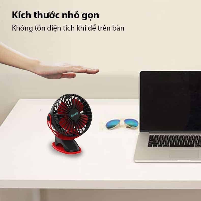 [FREESHIP] Quạt MINI cầm tay 9BABY để bàn đế kẹp đa năng xoay 360 độ, Quạt MINI 2 màu xanh, đỏ