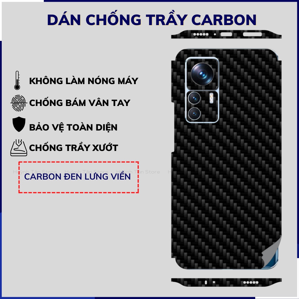 Miếng dán xiaomi 12t mi 12t pro redmi k50 ultra carbon trong và đen chống trầy xướt chống bám vân tay huỳnh tân store