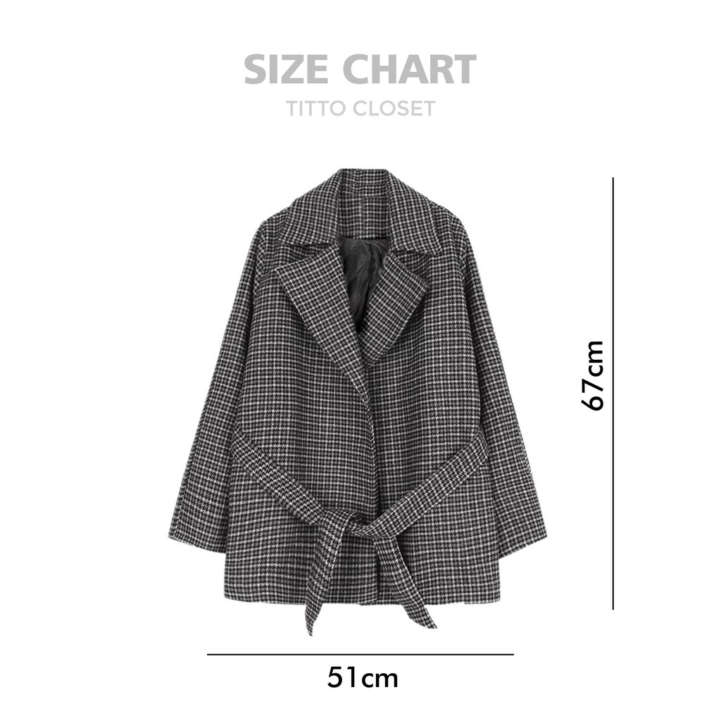 Áo Khoác Dạ Kẻ Nữ - Họa Tiết Răng Sói - Áo Dạ 2 Lớp - Titto Closet