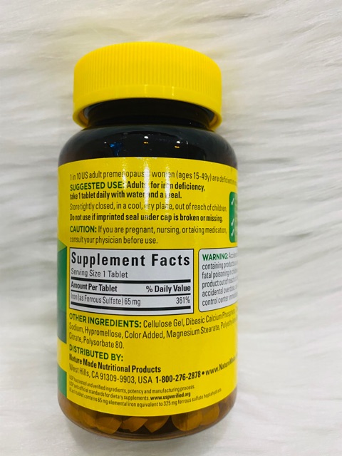 [Date 2023]-Viên uống bổ sung sắt Iron nature made 65mg của Mỹ | Thế Giới Skin Care